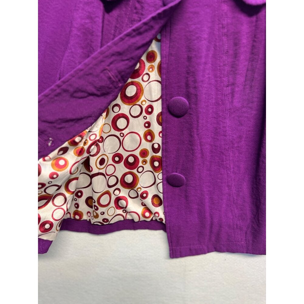 Ambition Womens Purple 3/4 Sleeve Button-Up Jacket W/ Patterned Lining Size M - Picture 2 of 8